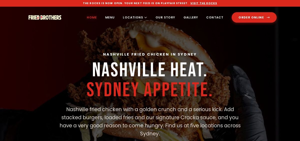 Fried Bros website homepage, built by Harbour Creative